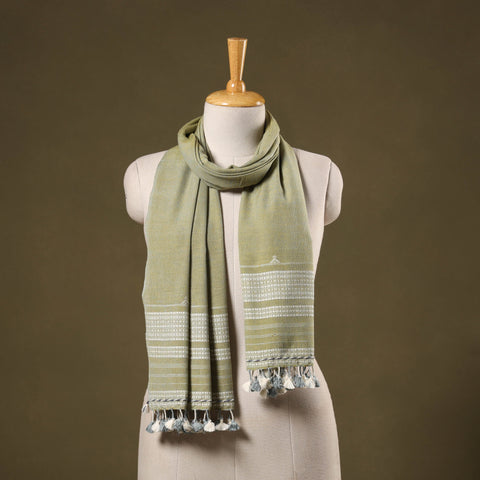 Green - handwoven fine cotton kutch bhujodi stole 12