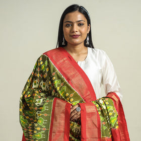  Handwoven Pochampally Ikat Pure Mulberry Silk Dupatta with Zari Border 
