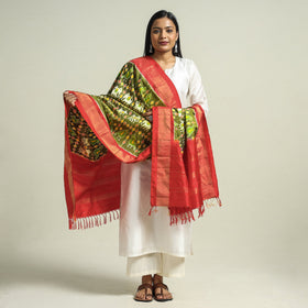  Handwoven Pochampally Ikat Pure Mulberry Silk Dupatta with Zari Border 