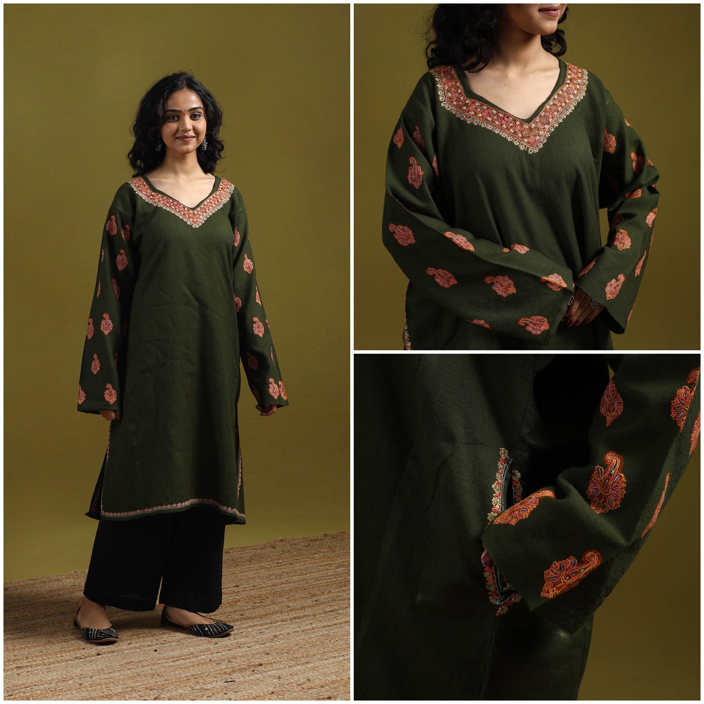 Handwoven sozni hand embroidered kashmiri merino wool