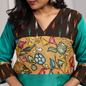 Green Haniya Slub Silk Straight Plain Kurta with Patchwork 