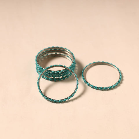 Green - hapur flower beadwork bangles by aagaz (set of 6)