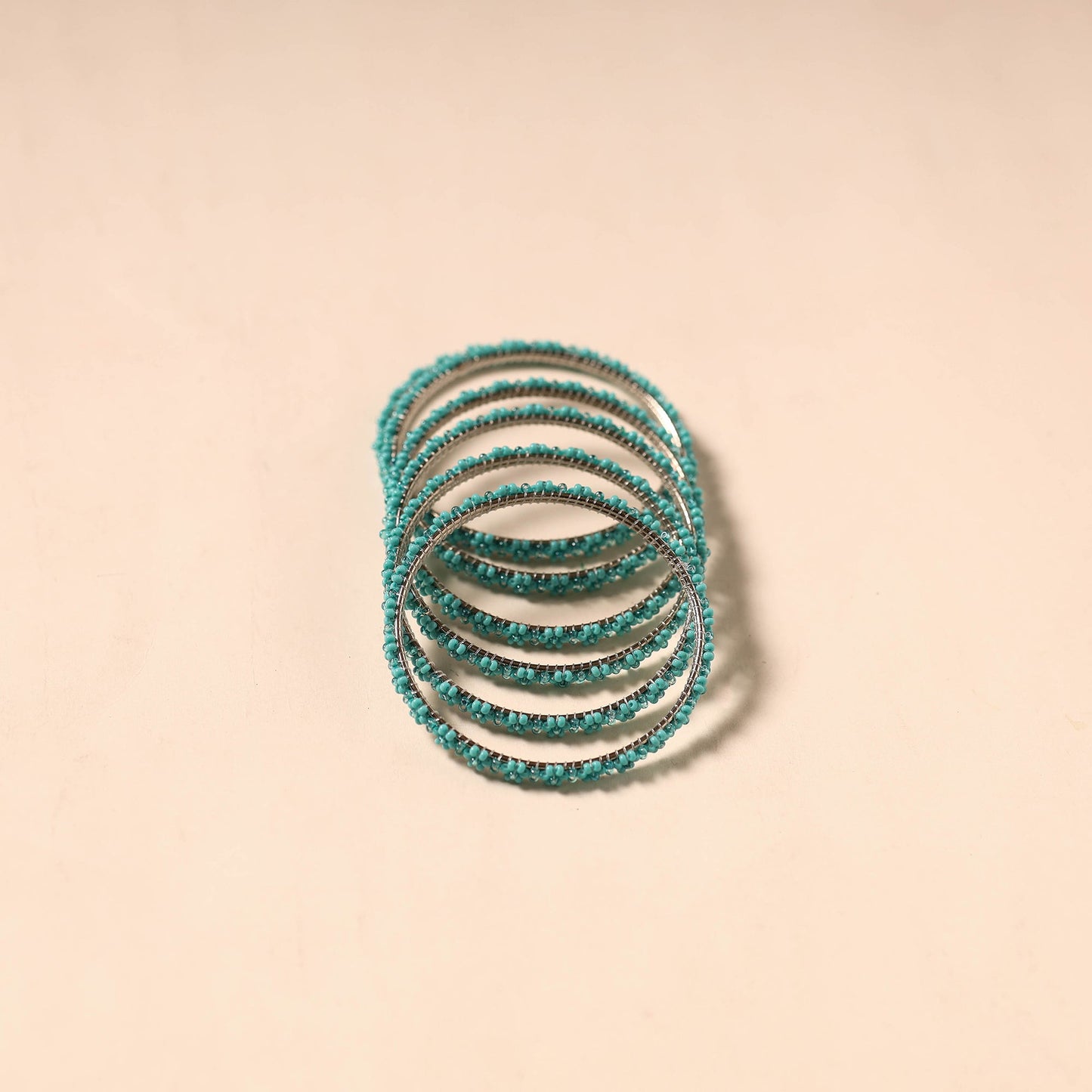 Green - hapur flower beadwork bangles by aagaz (set of 6)