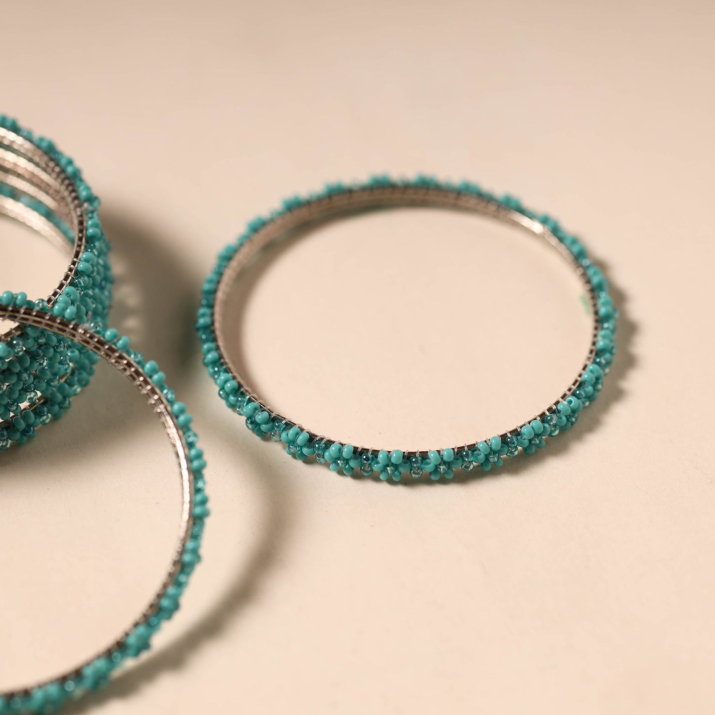 Green - hapur flower beadwork bangles by aagaz (set of 6)