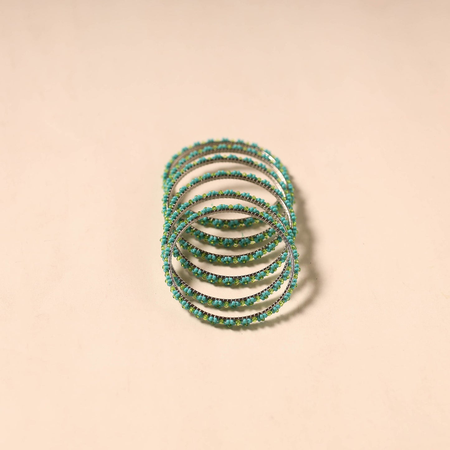 Green - hapur flower beadwork bangles by aagaz (set of 6)