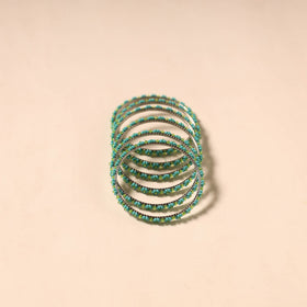 Green - hapur flower beadwork bangles by aagaz (set of 6)