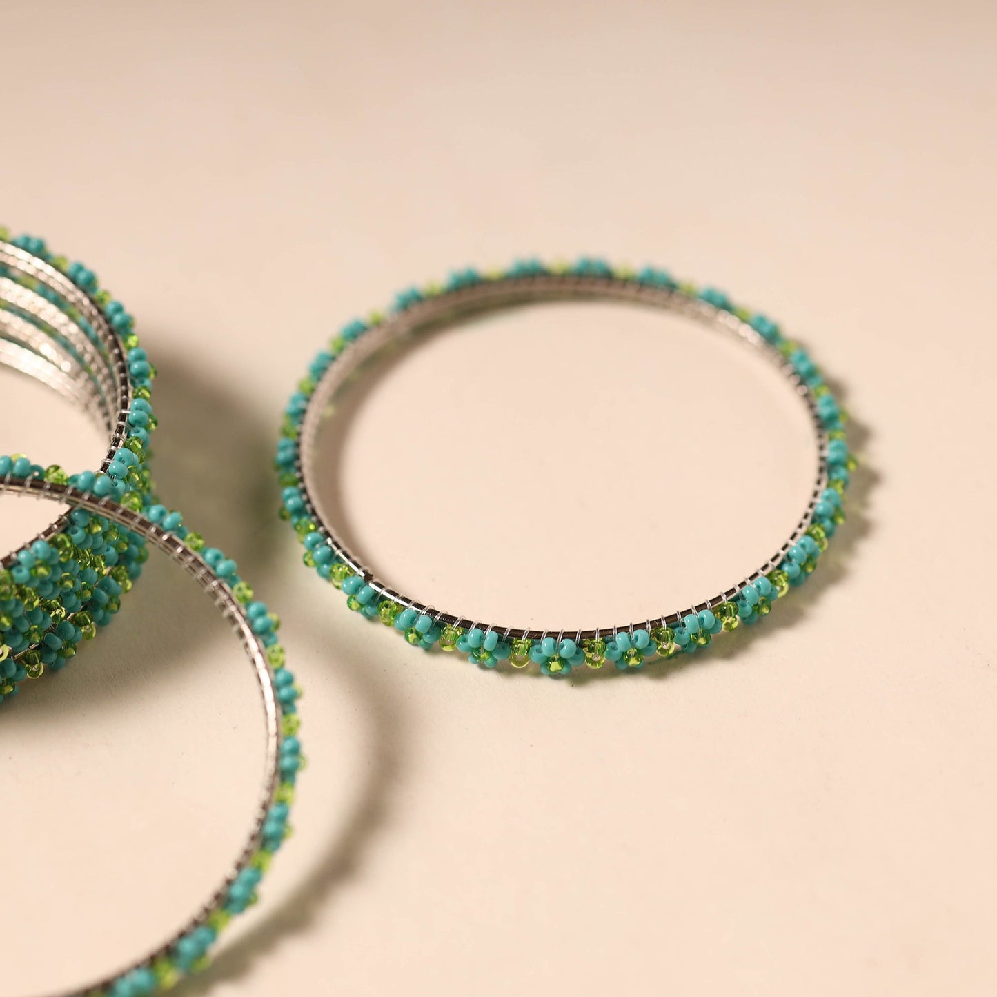 Green - hapur flower beadwork bangles by aagaz (set of 6)