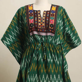 Buy Green Ikat Cotton Kaftan with Desert Thread Embroidery