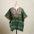 Green - ikat cotton kaftan with desert thread embroidery