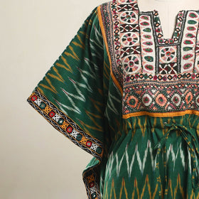 Green - ikat cotton kaftan with desert thread embroidery