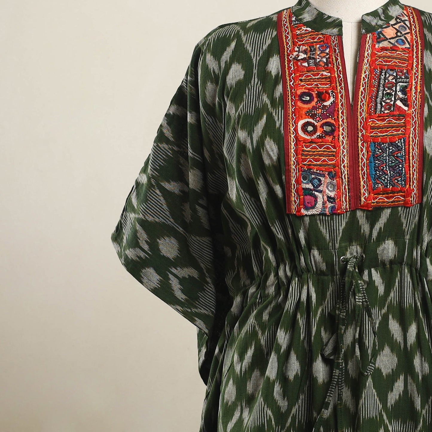 Ikat Cotton Kaftan with Desert Thread Embroidery (Short)