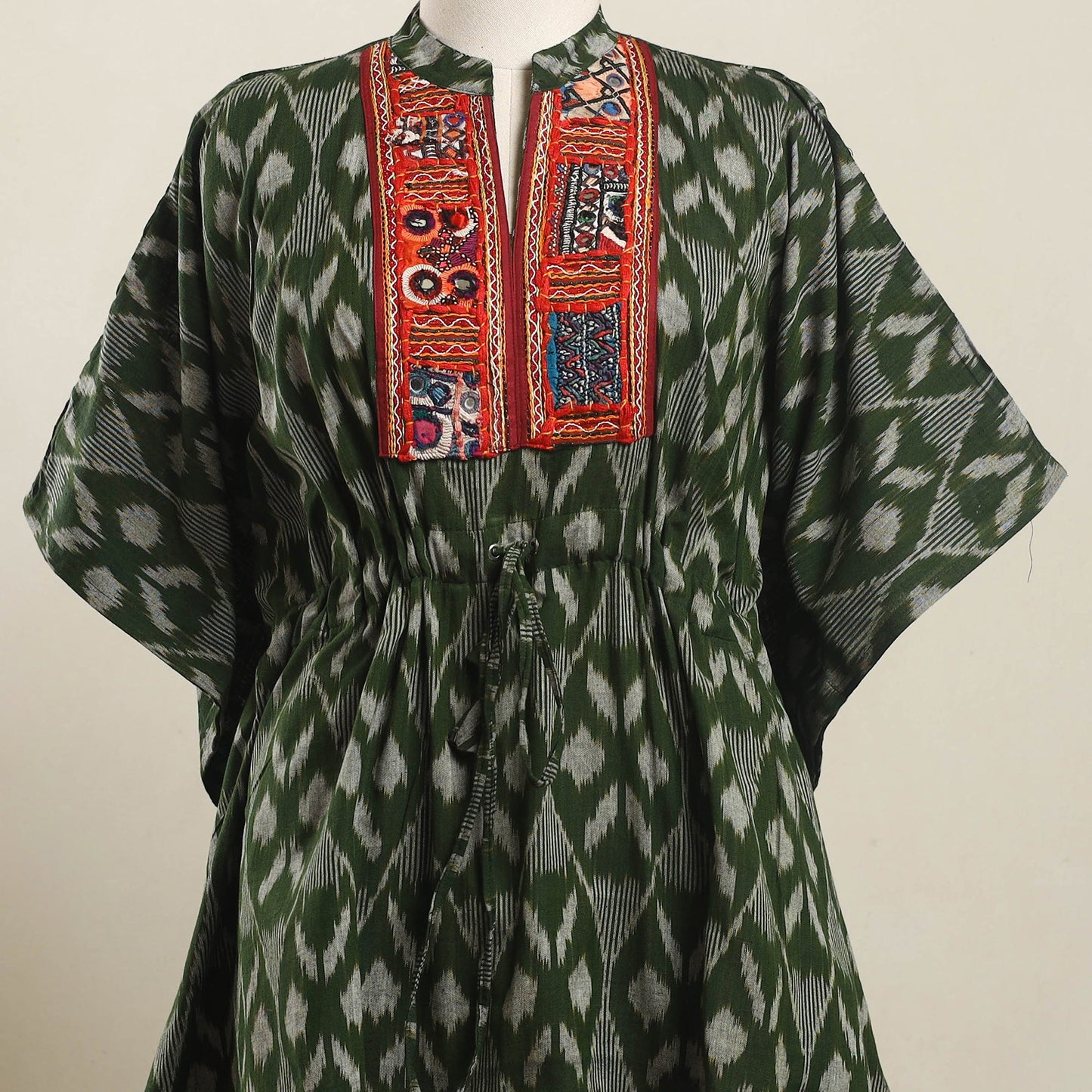 Ikat Cotton Kaftan with Desert Thread Embroidery (Short)
