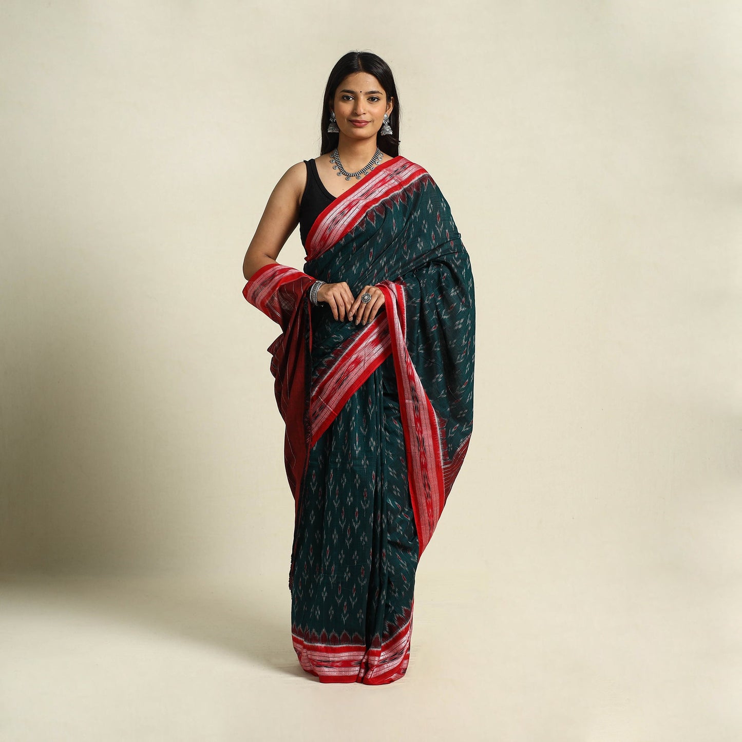 Buy Green Ikat Handloom Cotton Sambalpuri Saree