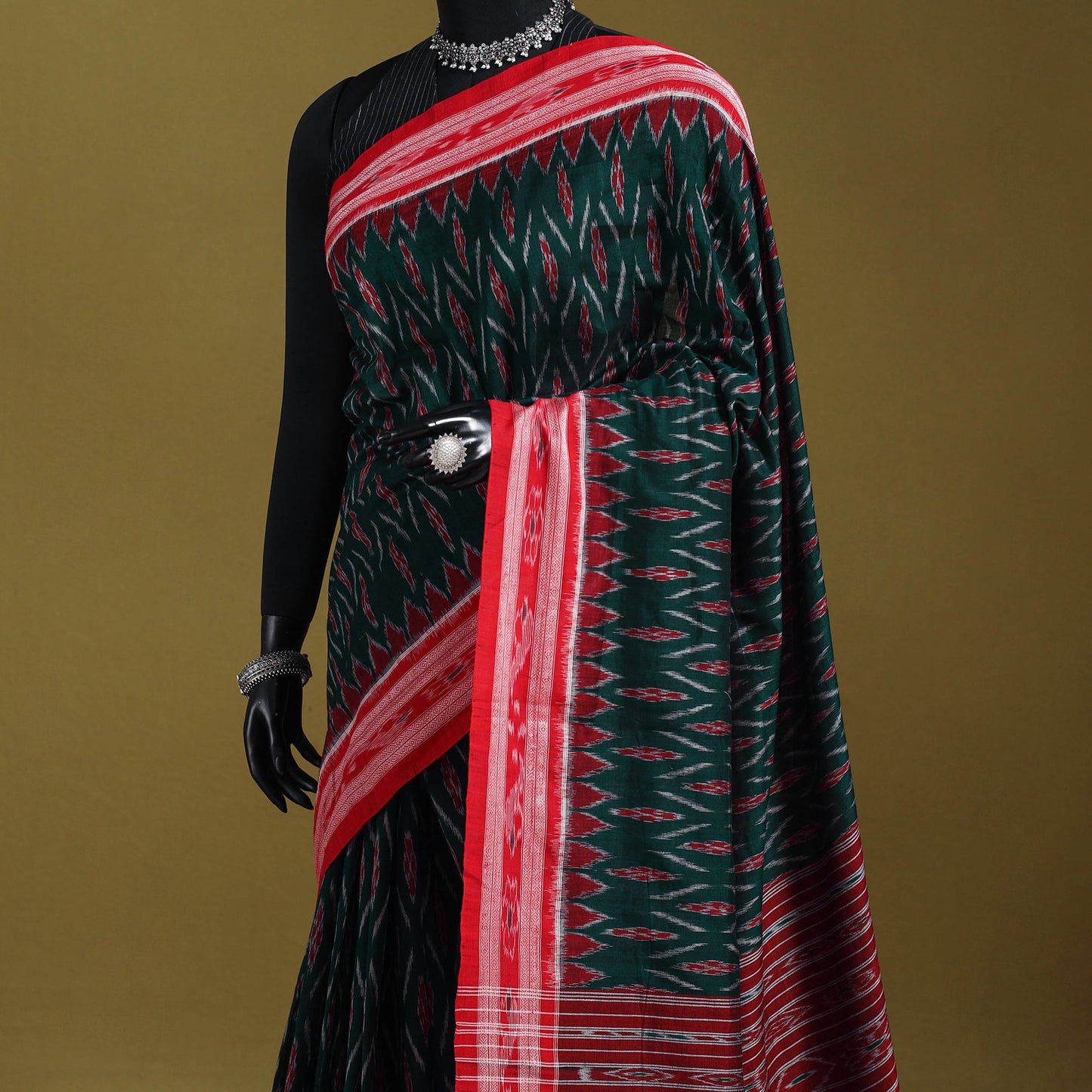 Green - ikat handloom cotton sambalpuri saree 15