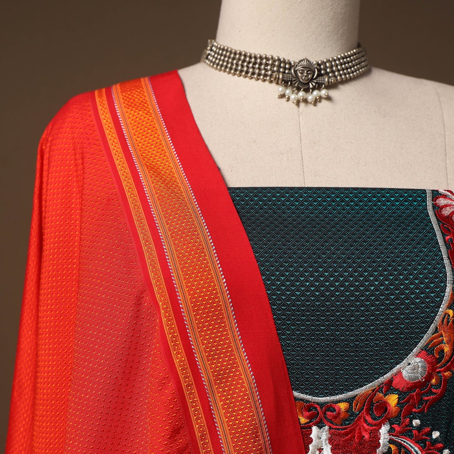 Ilkal kasuti embroidery khun silk 2pc unstitched dress