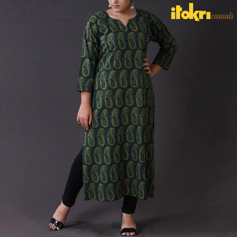 Green - itokri casuals - authentic natural long kurti
