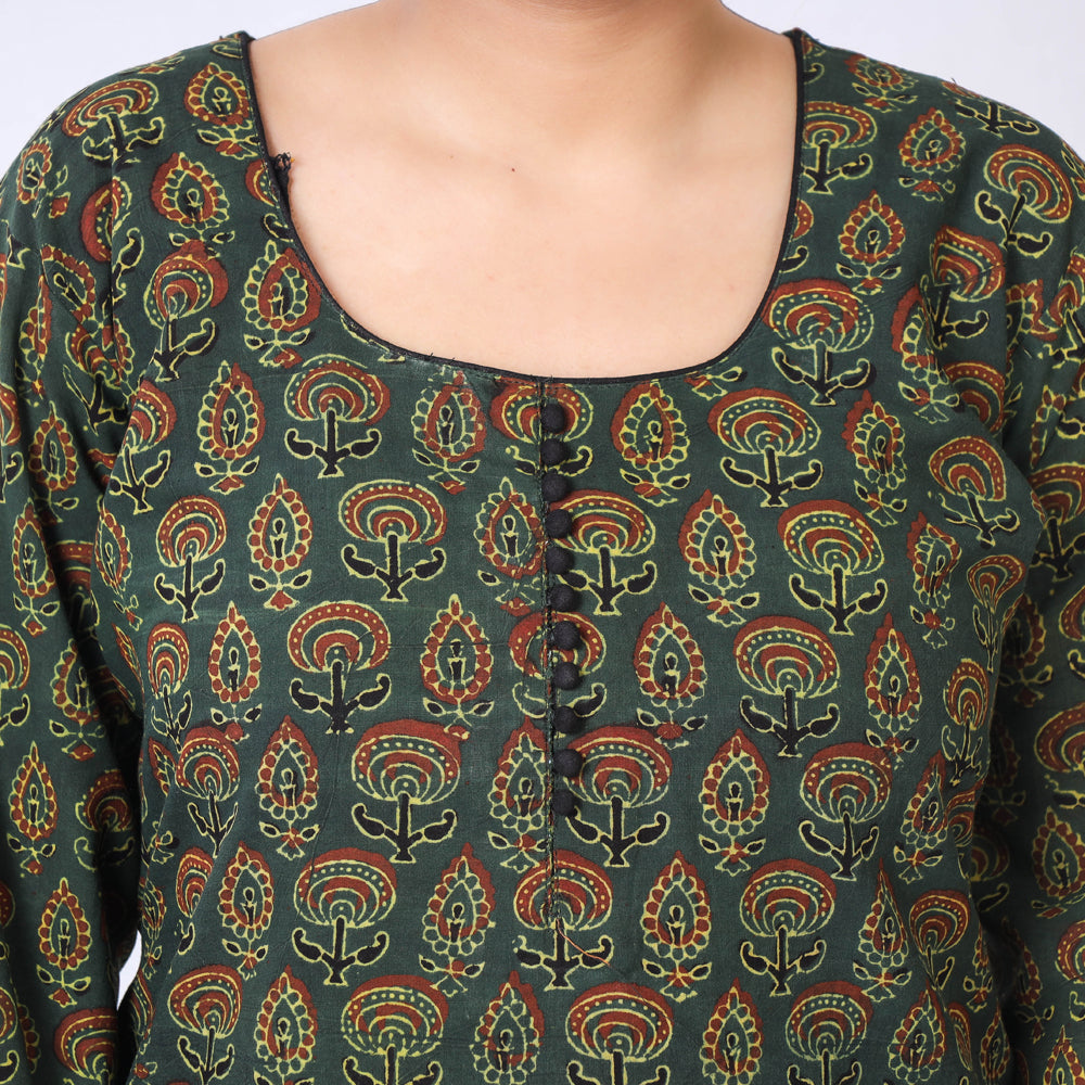 Buy iTokri Casuals - Ajrakh Block Print Cotton Long Kurta Online at iTokri.com