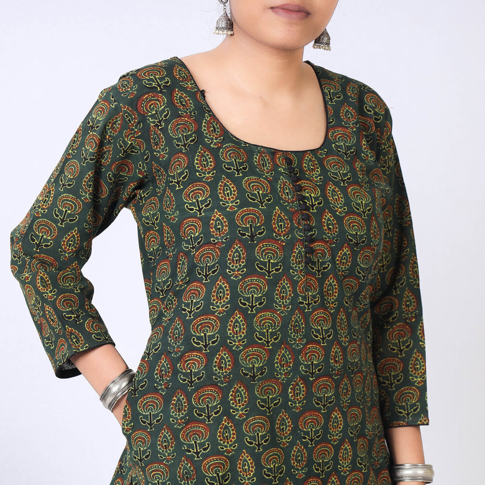 Buy iTokri Casuals - Ajrakh Block Print Cotton Long Kurta Online at iTokri.com