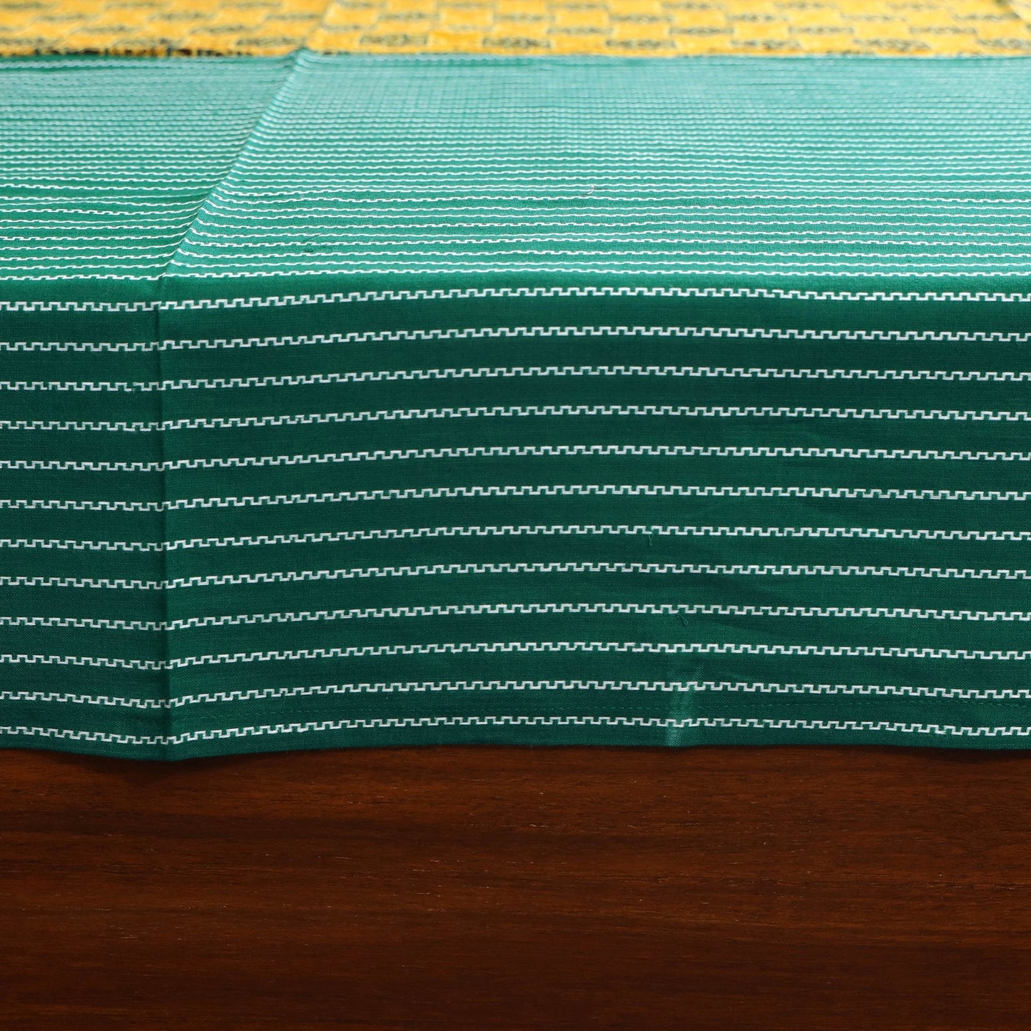 Green Jacquard with Ajrakh Modal Silk Patch Cotton Bedsheet Set
