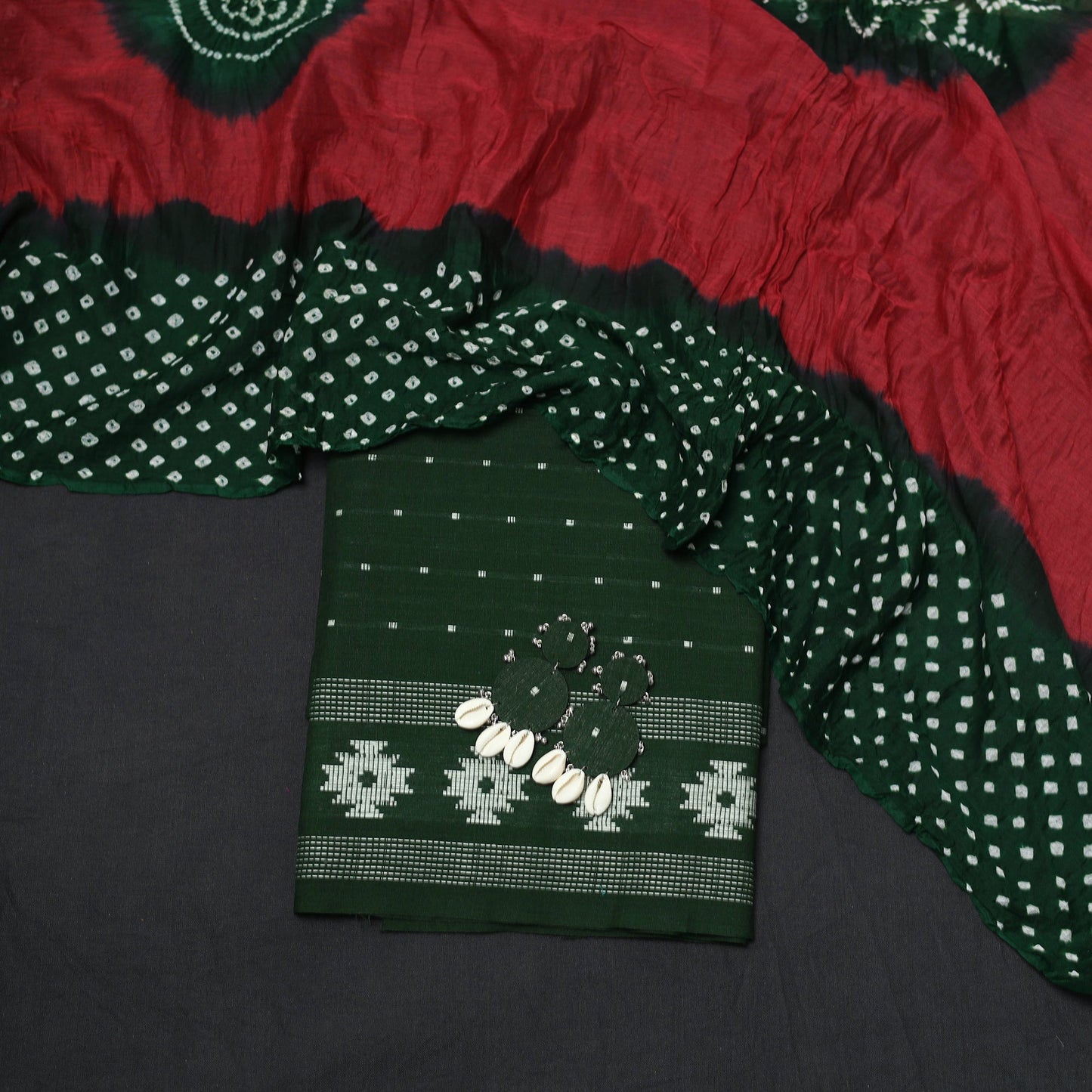 Jacquard cotton 2pc unstitched dress material with earrings