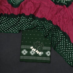 Green - Jacquard Cotton 2pc Unstitched Dress Material with Earrings 09