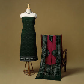 Green - Jacquard Cotton 2pc Unstitched Dress Material with Earrings 09