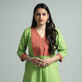 Green - jacquard cotton floral kurta - handcrafted