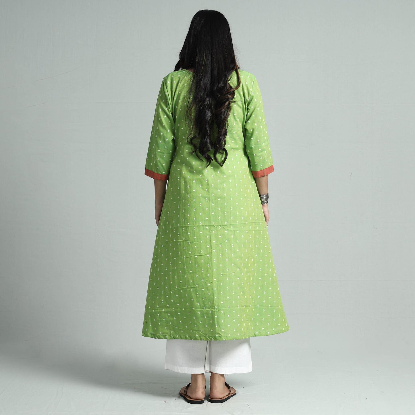 Green - jacquard cotton floral kurta - handcrafted