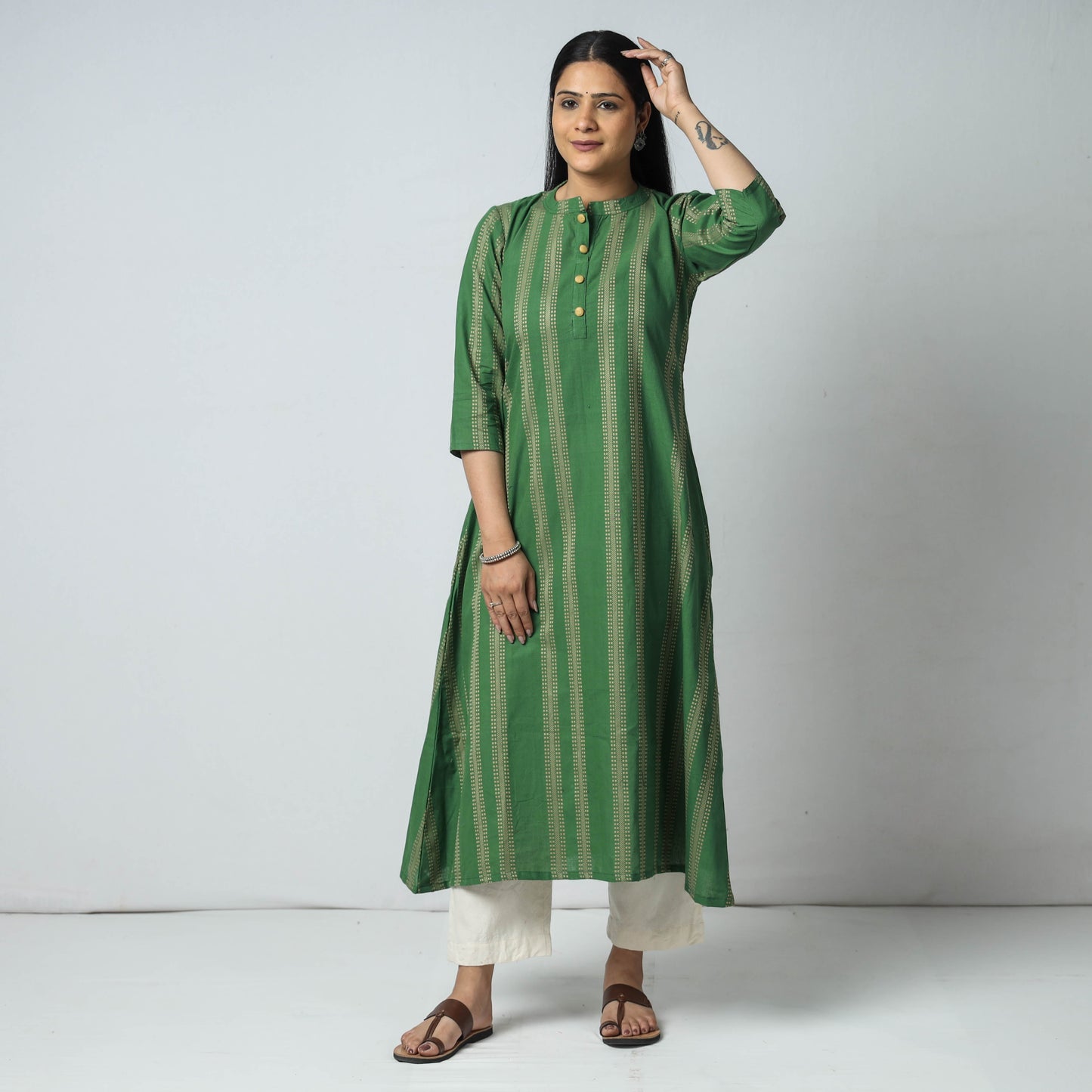 Buy Jacquard Cotton A-Line Kurta for Women