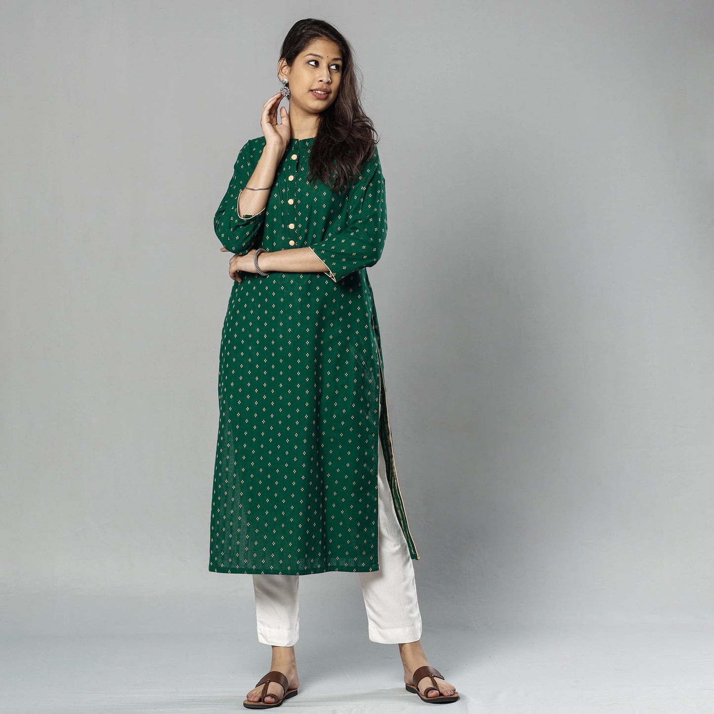 Buy Jacquard Cotton Long Kurta for Women