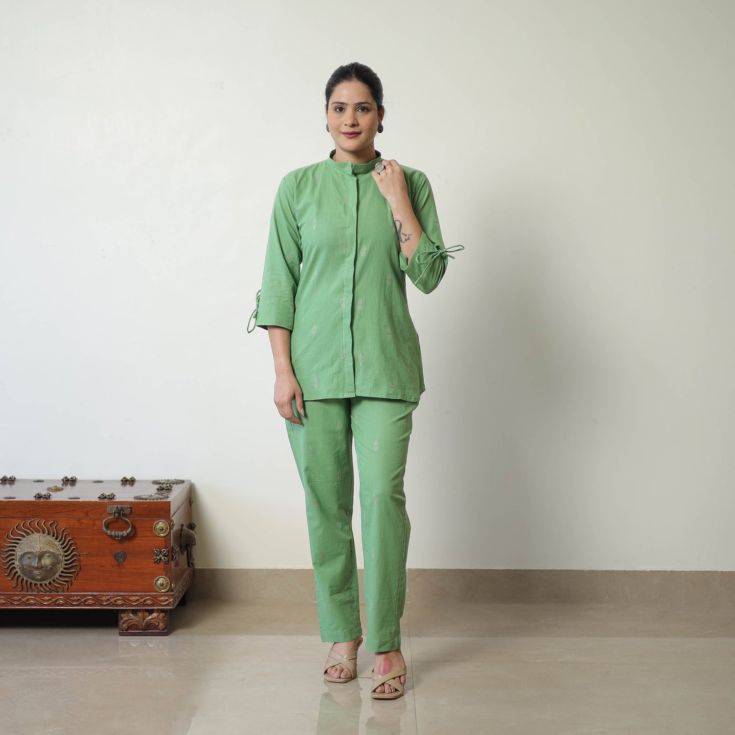 Buy Green Jacquard Cotton Co-Ord Set Online at iTokri.com