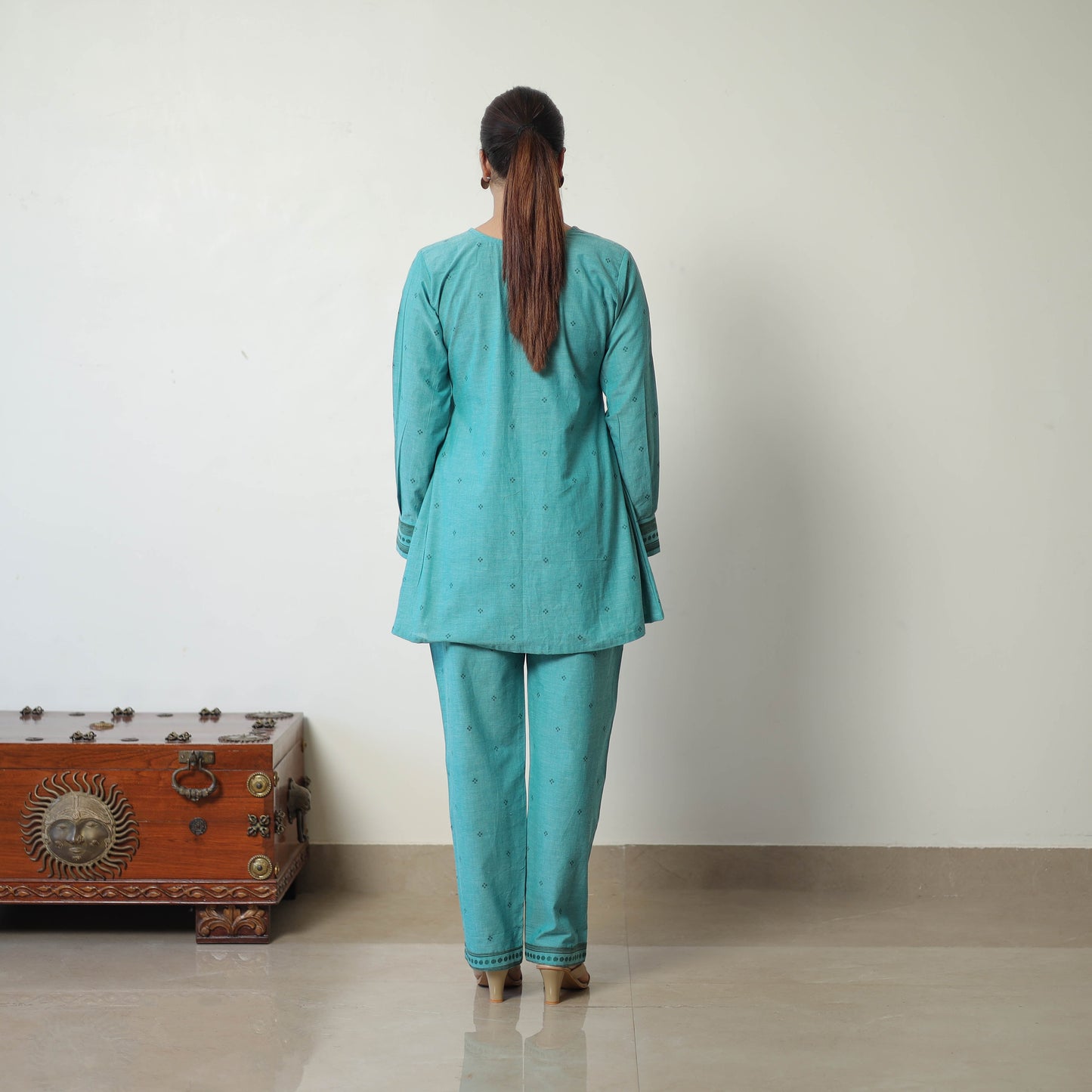  Green Jacquard Cotton Co-Ord Set Online at iTokri.com