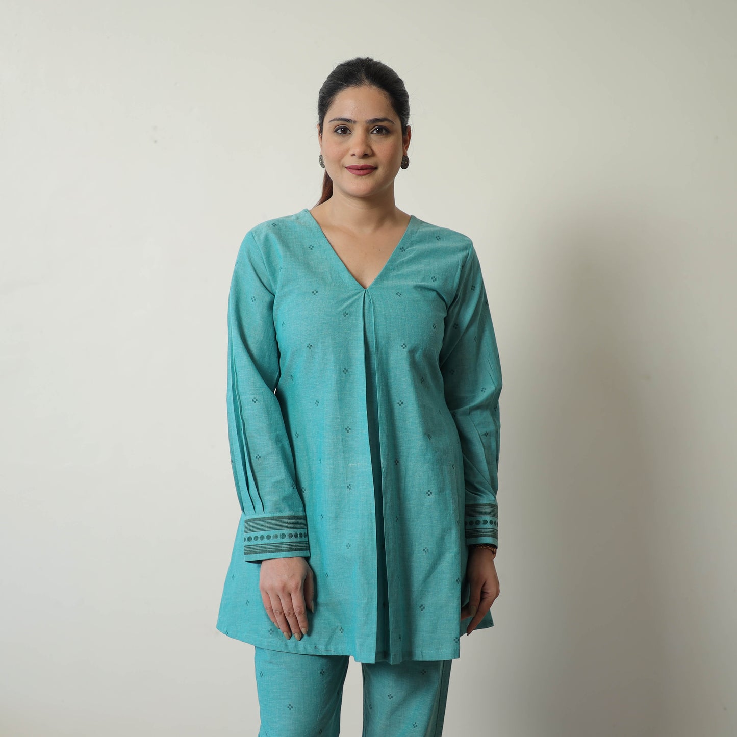  Green Jacquard Cotton Co-Ord Set Online at iTokri.com