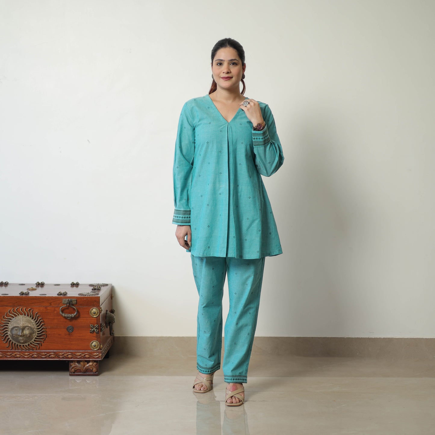  Green Jacquard Cotton Co-Ord Set Online at iTokri.com