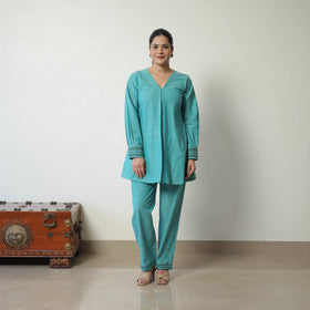  Green Jacquard Cotton Co-Ord Set Online at iTokri.com