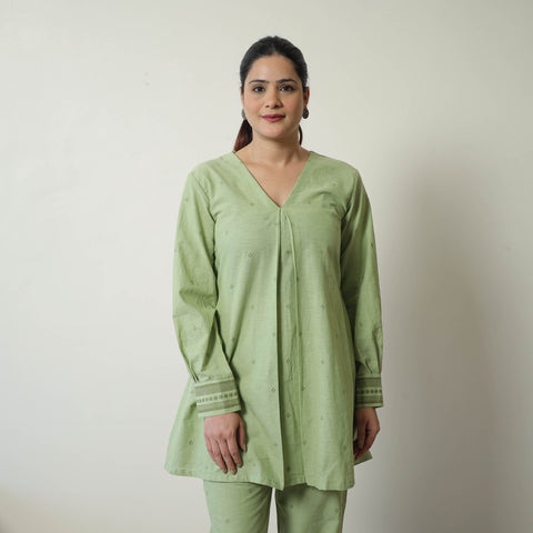  Green Jacquard Cotton Co-Ord Set Online at iTokri.com