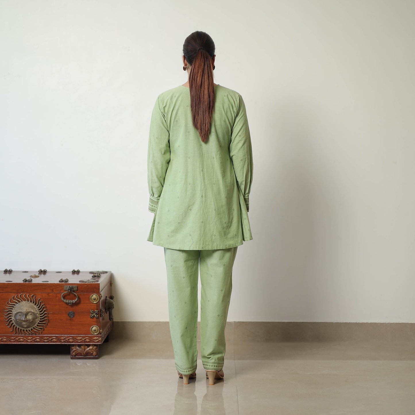  Green Jacquard Cotton Co-Ord Set Online at iTokri.com