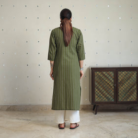 Green - Jacquard Cotton Pintuck Straight Kurta 22