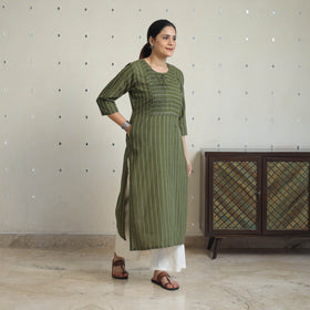 Green - Jacquard Cotton Pintuck Straight Kurta 22