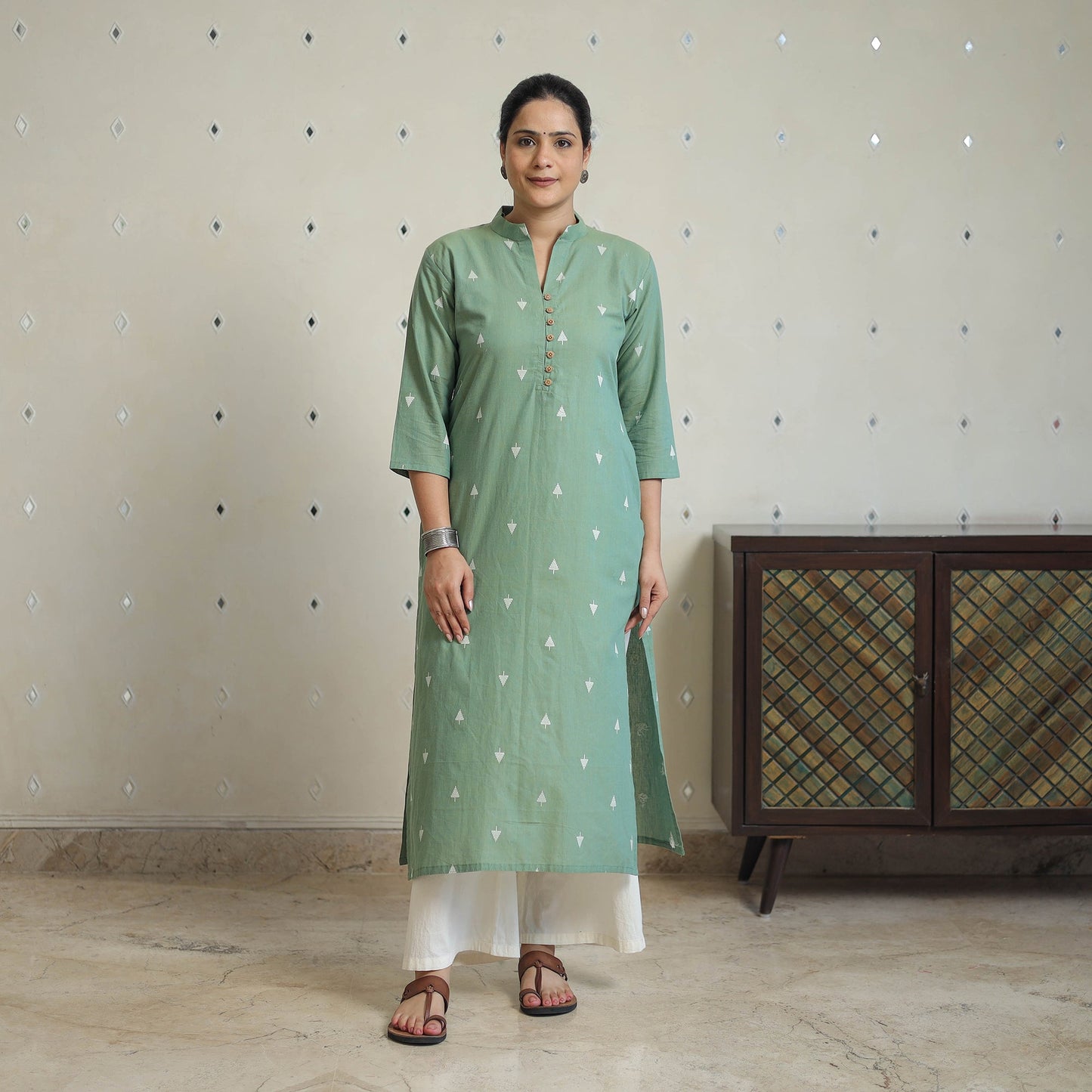 Green - Jacquard Cotton Straight Kurta 13