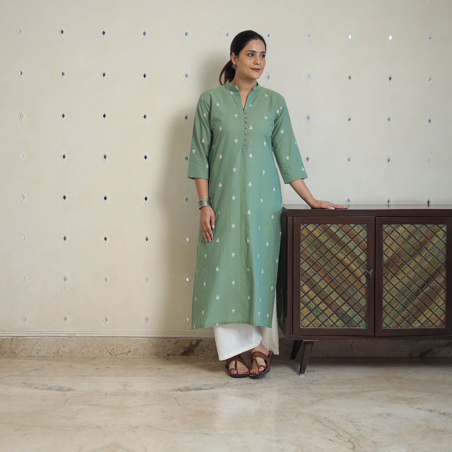 Green - Jacquard Cotton Straight Kurta 13