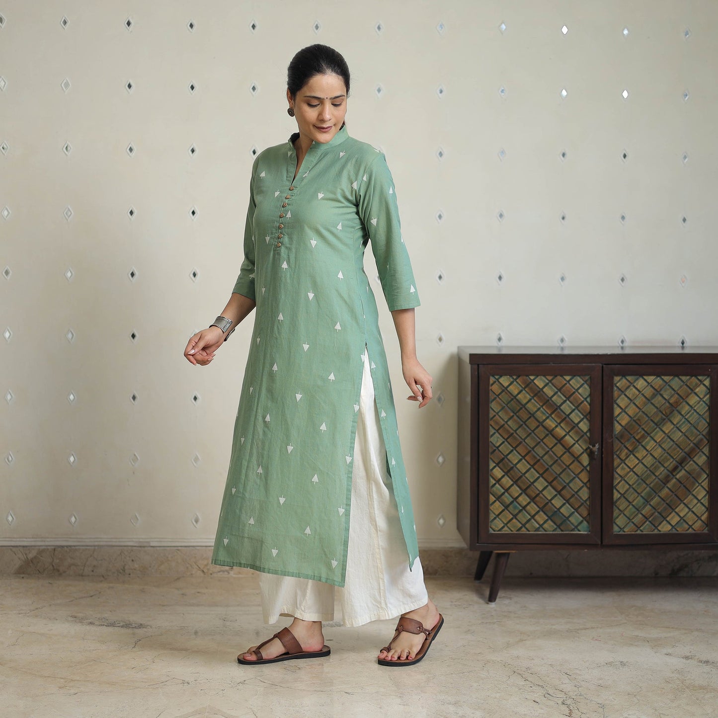 Green - Jacquard Cotton Straight Kurta 13