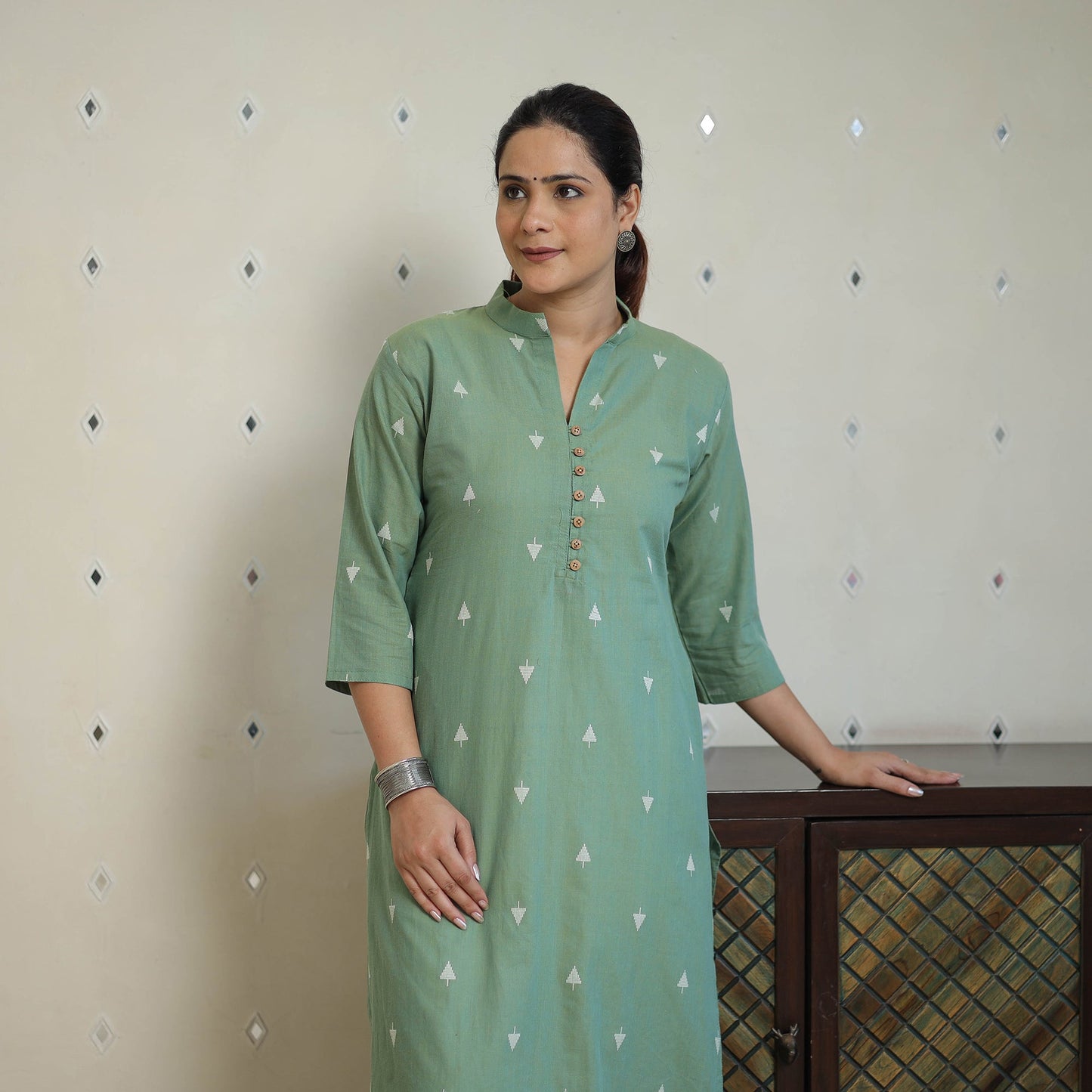 Green - Jacquard Cotton Straight Kurta 13