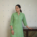 Green - jacquard cotton straight kurta 14 - handcrafted