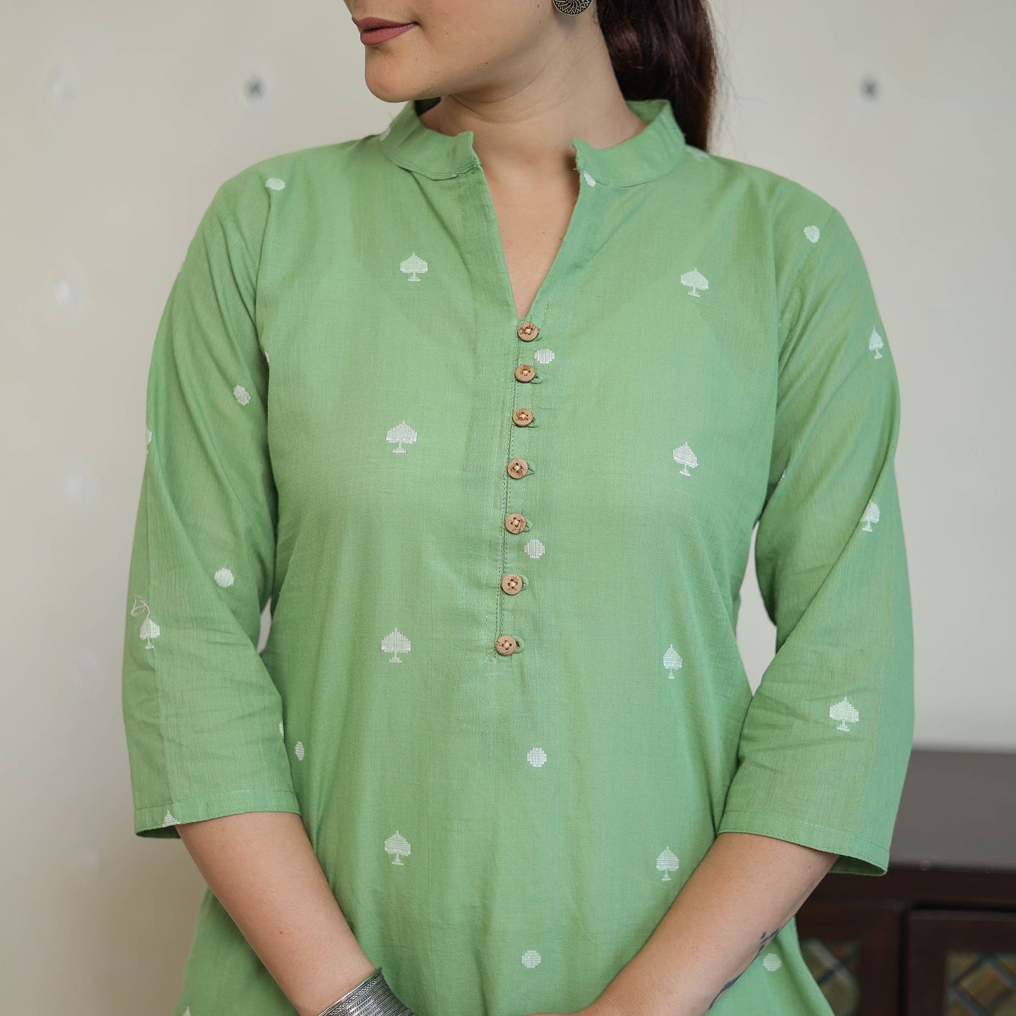 Green - jacquard cotton straight kurta 14 - handcrafted