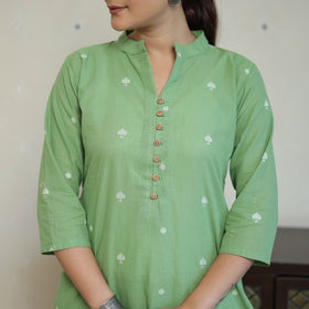 Green - jacquard cotton straight kurta 14 - handcrafted