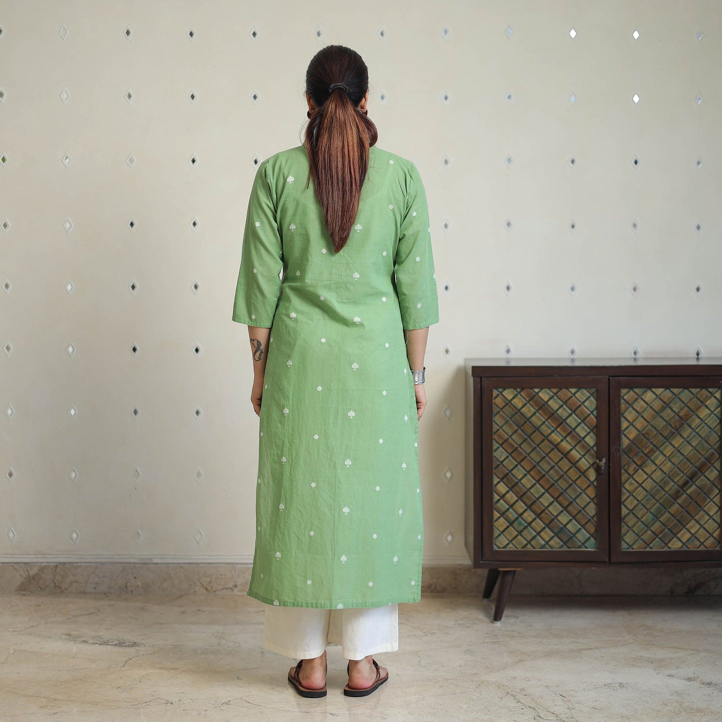 Green - jacquard cotton straight kurta 14 - handcrafted