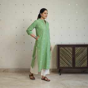 Green - jacquard cotton straight kurta 14 - handcrafted