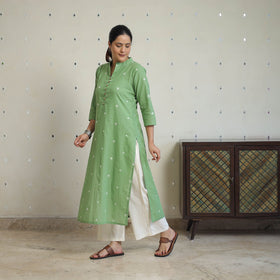 Green - jacquard cotton straight kurta 14 - handcrafted
