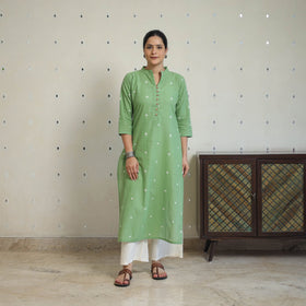 Green - jacquard cotton straight kurta 14 - handcrafted